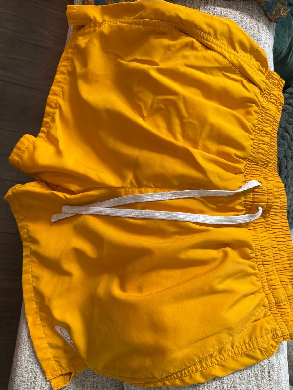 Nike Yellow Athletic Shorts with White Drawstring